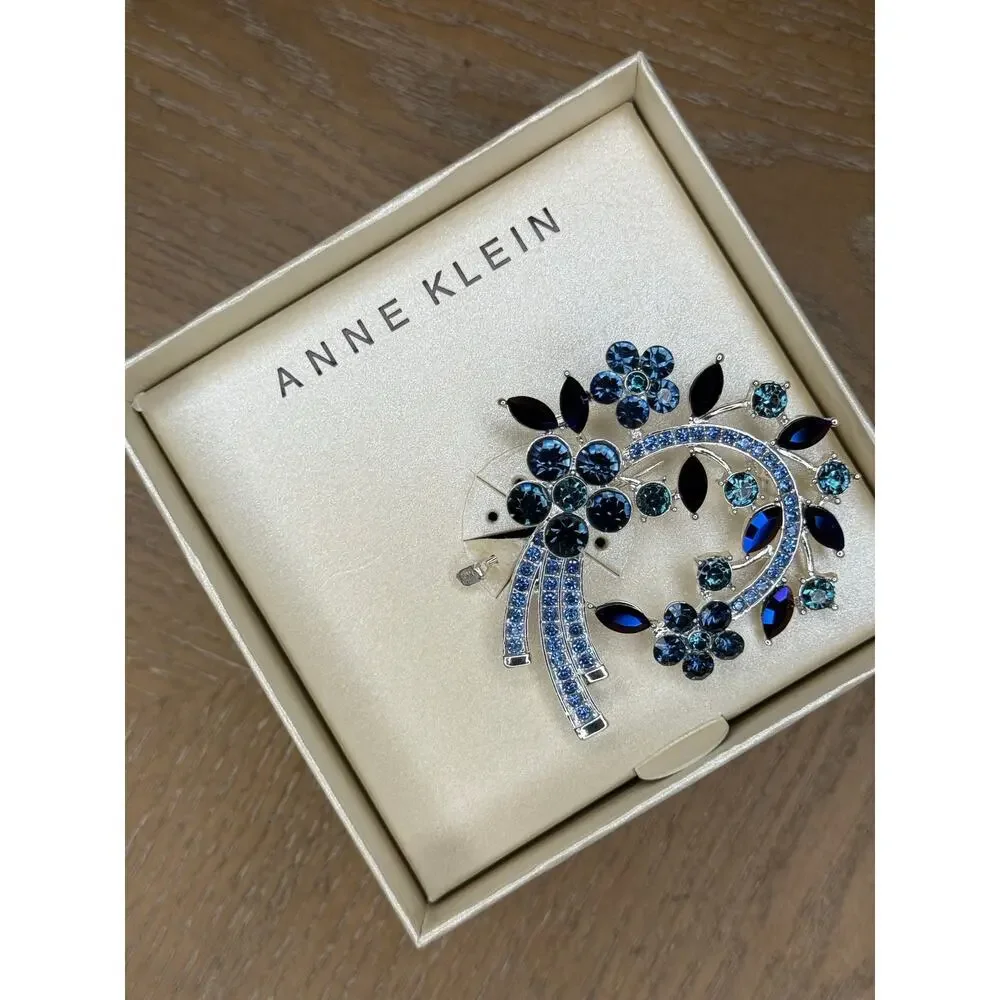 Anne Klein Blue Flower Cluster Arched Pin | NWT - Picture 4 of 4